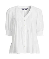 Lands' End Plus Button Pintuck Puff Sleeve Top