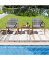 Gymax Pieces Outdoor Furniture Set Acacia Wood Frame Sofa Set w/ Rattan Seat