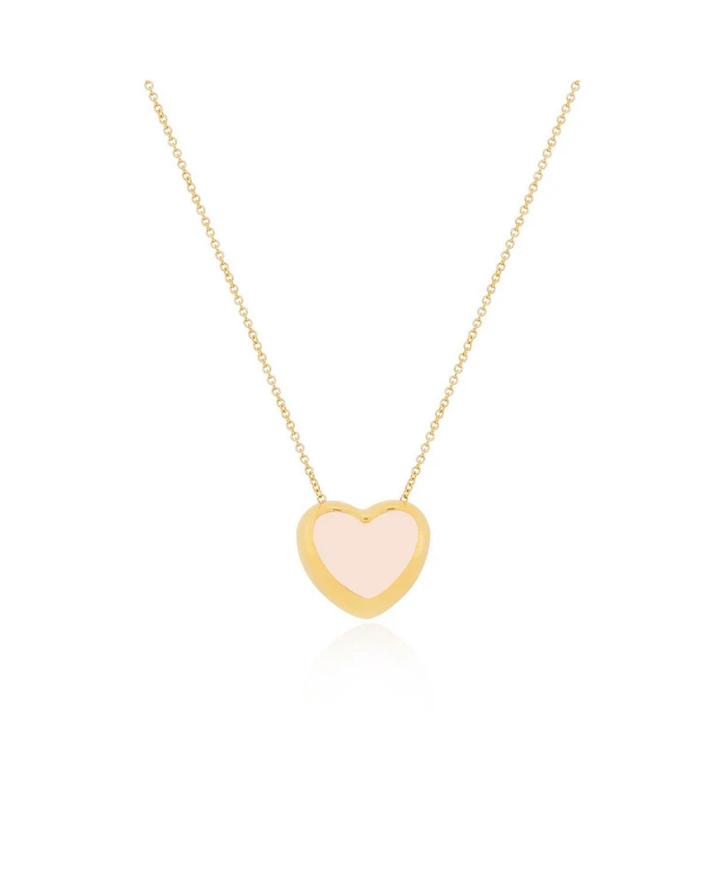 The Lovery Pink Pearl Puffy Heart Necklace 14K Gold