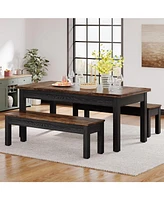 Tribesigns 55-Inch Large Dining Table Set for 4-6, 3 Pieces Wood Kitchen with 2 Benches, Rectangular Dinner Room Kitchen, R