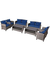 Gymax 8 Pcs Patio Rattan Furniture Set Coffee Table Cushioned Sofa Garden Lawn