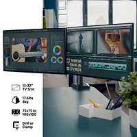 ProMounts Landscape to Portrait Double Monitor Arms for 13" to 32" Screens Holds up to 17.6 lbs