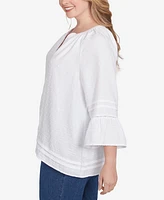 Ruby Rd. Plus Clip Dot Button Front Flared Sleeve Top