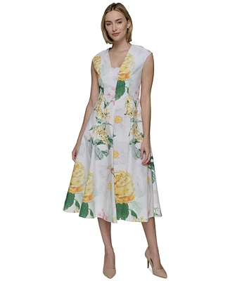 Karl Lagerfeld Paris Petite Allover Floral Midi Dress