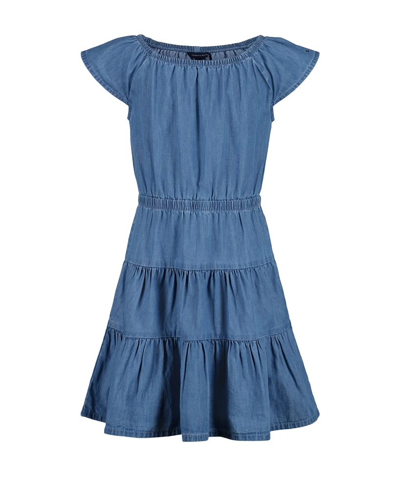 Tommy Hilfiger Toddler and Little Girls Denim Tiered Flutter Sleeve Dress