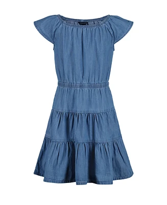 Tommy Hilfiger Toddler and Little Girls Denim Tiered Flutter Sleeve Dress