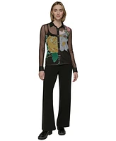 Karl Lagerfeld Paris Petite Sheer Floral Button-Up Shirt