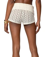 Edikted Womens Rye Sheer Textured Fold Over Shorts