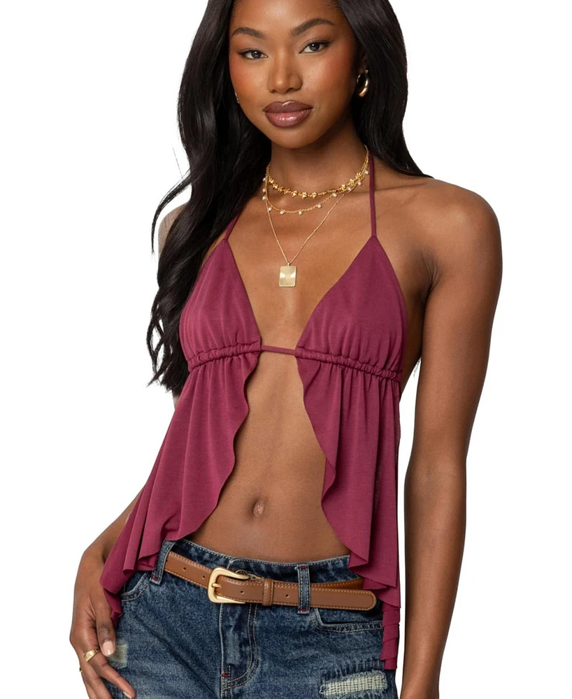 Edikted Womens Calla Split Front Backless Halter Top