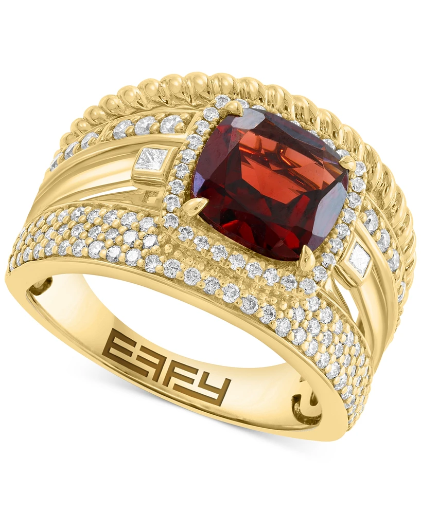 Effy Garnet (2-1/5 ct. t.w.) & Diamond (5/8 ct. t.w.), Multirow Statement Ring in 14k Gold-Plated Sterling Silver