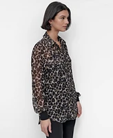 Dkny Women's Chiffon Animal-Print Semi-Sheer Blouse