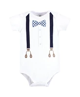 Hudson Baby Infant Boy Cotton Bodysuit, Pant and Shoe Set, Blue Gingham Bow Tie, 9-12 Months