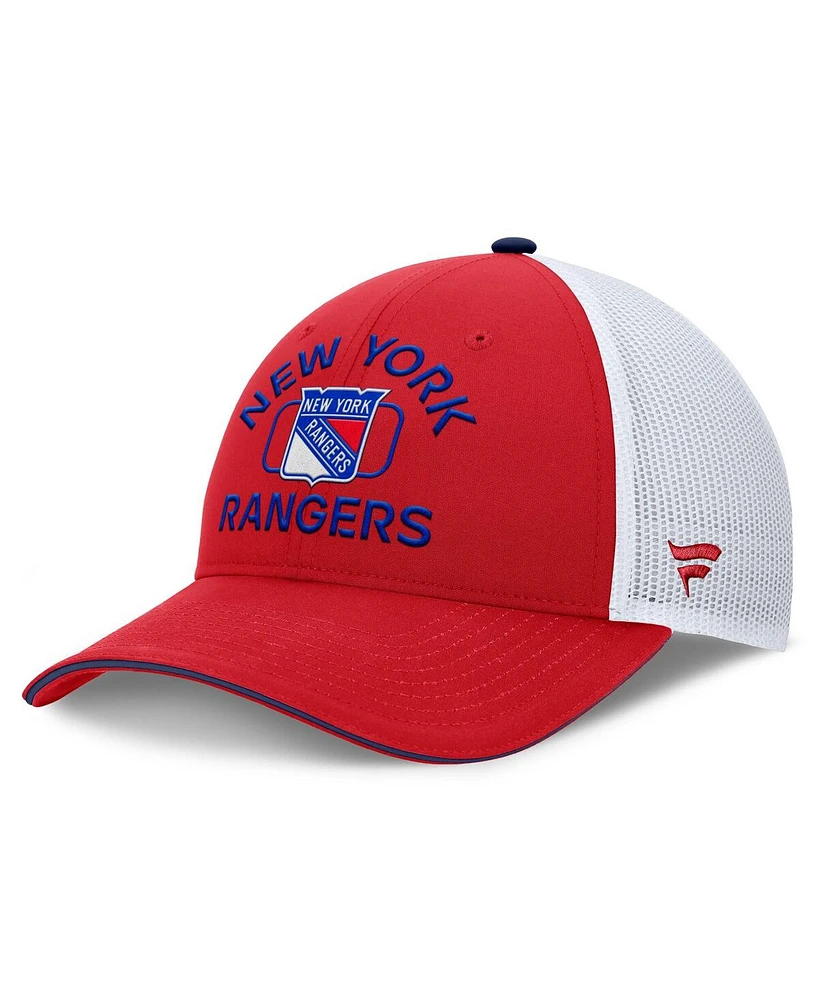 Fanatics Men's Red/White New York Rangers Authentic Pro Rink Trucker Hat