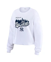 Wear by Erin Andrews Women's White New York Yankees Domestic Postcard Long Sleeve T-Shirt