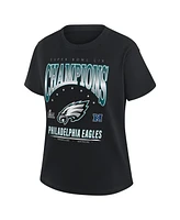 Wear by Erin Andrews Women's Black Philadelphia Eagles Super Bowl Lix Champions Boyfriend Top