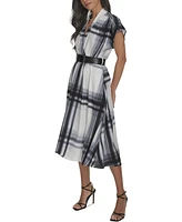 Calvin Klein Women's Plaid Belted A-Line Dress