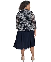 Jessica Howard Plus 2.Pc Floral-Chiffon 3/4-Sleeve Jacket & Sleeveless Midi Dress