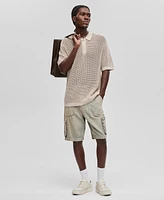 Mode of One Men's Polo-Collar Open-Stitch Short-Sleeve Sweater, Exclusively at Macy's