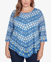 Ruby Rd. Plus Size Chevron Burnout Crew Neck Knit Top