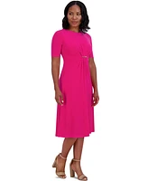 Jessica Howard Petite Jewel-Neck Center-Pleat Midi Dress