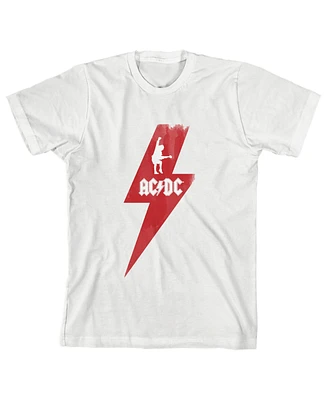 Acdc Angus Young Silhouette Red Lightning Bolt Youth White Short Sleeve Crew Neck Tee-xl