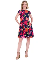 Jessica Howard Petite Floral Cap-Sleeve Fit & Flare Dress