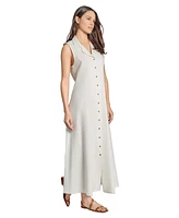 Jones New York Women's Linen-Blend Drawstring-Back Maxi Shirtdress