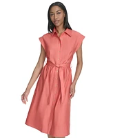 Halston Women's Satin Belted Cap-Sleeve Shirtdress