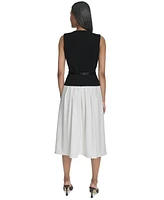 Halston Women's Sleeveless Split-Color Flared Midi Dress