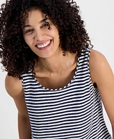 Charter Club Petite Linen-Blend Striped Bead-Trim Scoop-Neck Top, Exclusively at Macy's