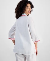 Charter Club Petite 100% Linen Embroidered Tunic, Exclusively at Macy's