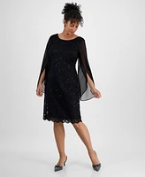 Connected Women's Cape-Sleeve Lace Sheath Dress