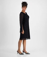 Connected Women's Cape-Sleeve Lace Sheath Dress