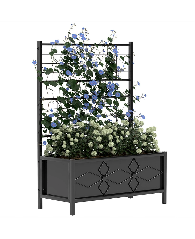 Outsunny Galvanized Raised Garden Bed with Trellis Planter Box,