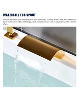 Dual-Function Bathtub Faucet Set with Handheld Shower Head Brass Tub Spout Waterfall Bathtub Shower Faucet, Brushed Gold