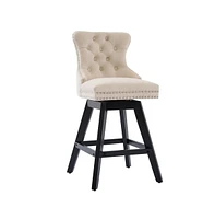 Swivel Velvet Counter Stools with Tufted Back, Nailhead Trim & Wooden Legs, Set of 2-The Pop Home
