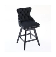 Swivel Velvet Counter Stools with Tufted Back, Nailhead Trim & Wooden Legs, Set of 2-The Pop Home