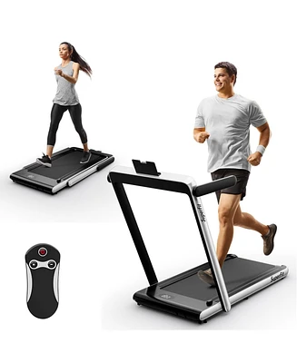 2 in 1 Under Desk Treadmill, 2.25HP Superfit Folding Treadmill with Touch Panel Control, App Control, Remote Control, Bluetooth Speaker, Foldable Walk