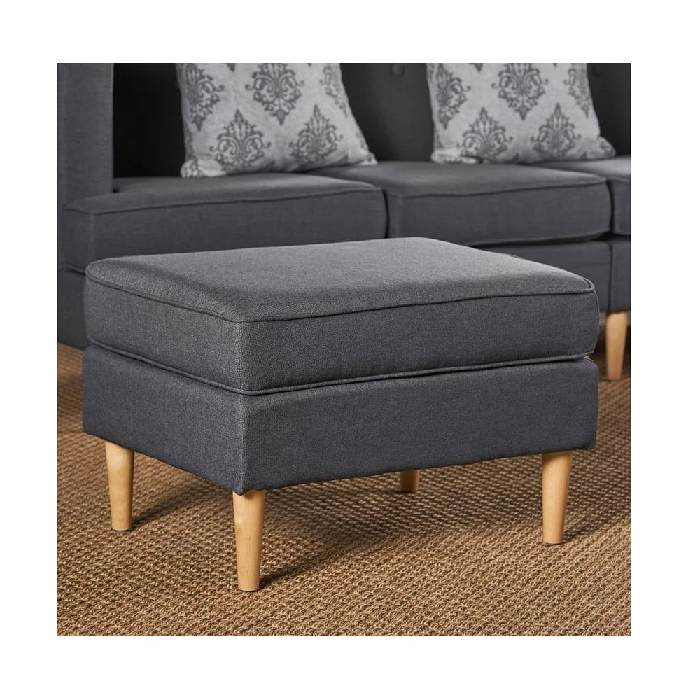 Mid-Century Modern Upholstered Ottoman, Rectangular Footrest with Wooden Legs for Living Room & Bedroom-The Pop Home