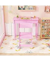 2-in-1 Kids Vanity Makeup Table and Chair Set with Flip-Top Mirror Fun Stylish Dressing for