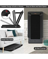 2 in 1 Folding Treadmill with Dual Display, 2.25HP Superfit Under Desk Electric Pad Treadmill, Installation-Free, Blue Tooth Speaker, App Control, Rem