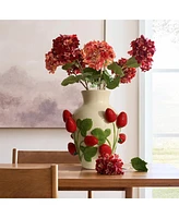 LuxenHome Ivory with Red Strawberries Ceramic 11-Inch Tall Vase