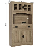 Farmhouse Kitchen Pantry, Storage Cabinet with Power Outlets