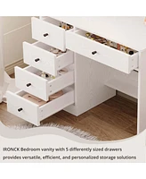 White Vanity Set with Mirror and Lights , Makeup Vanity Desk with Jewelry Armoire & Charging Station & 5 Drawers