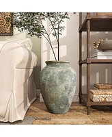 LuxenHome Rustic Gold and Brown Terracotta -Inch Tall Urn Vase
