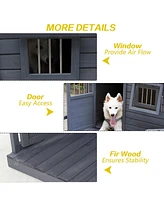 Solid wood asphalt roof dog house with large terrace for large dogs