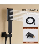 Black Luxury Temperature Thermostatic Shower System wtih Handheld Sprayer Wall Mount Rain Dual Shower Heads with 3 Body Jet