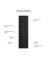 Matte Black 4-Way Shower System with Led and Music Player Shower Faucet Set with Handheld Shower and Side Body Jets