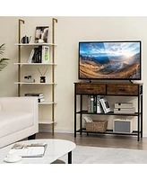 Entryway Table with 2 Drawers and 2-Tier Storage Shelves for Home Organization