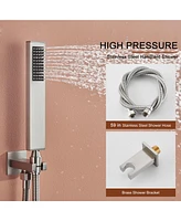 Brushed Nickel Wall Mount Thermostatic Rain Shower System with Handheld Side Body Jets and Digital Display